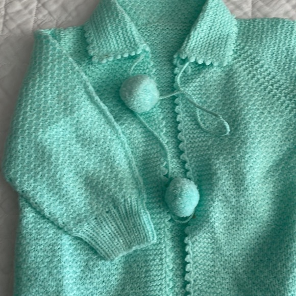 Hand made knitted never used mint condition Mint color sweater with tassels - Picture 2 of 2